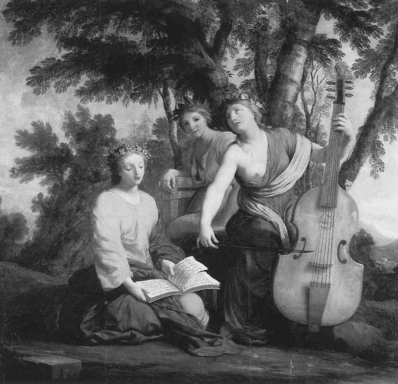 The Muses: Melpomene, 
 Erato and Polymnia. Oil painting by Eustache Le Sueur, 1652-55.
