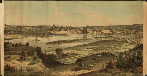 View of St. Paul, 1874 by H. Ellsbury. Published by A.T. Andreas, Lakeside Building, Chicago.